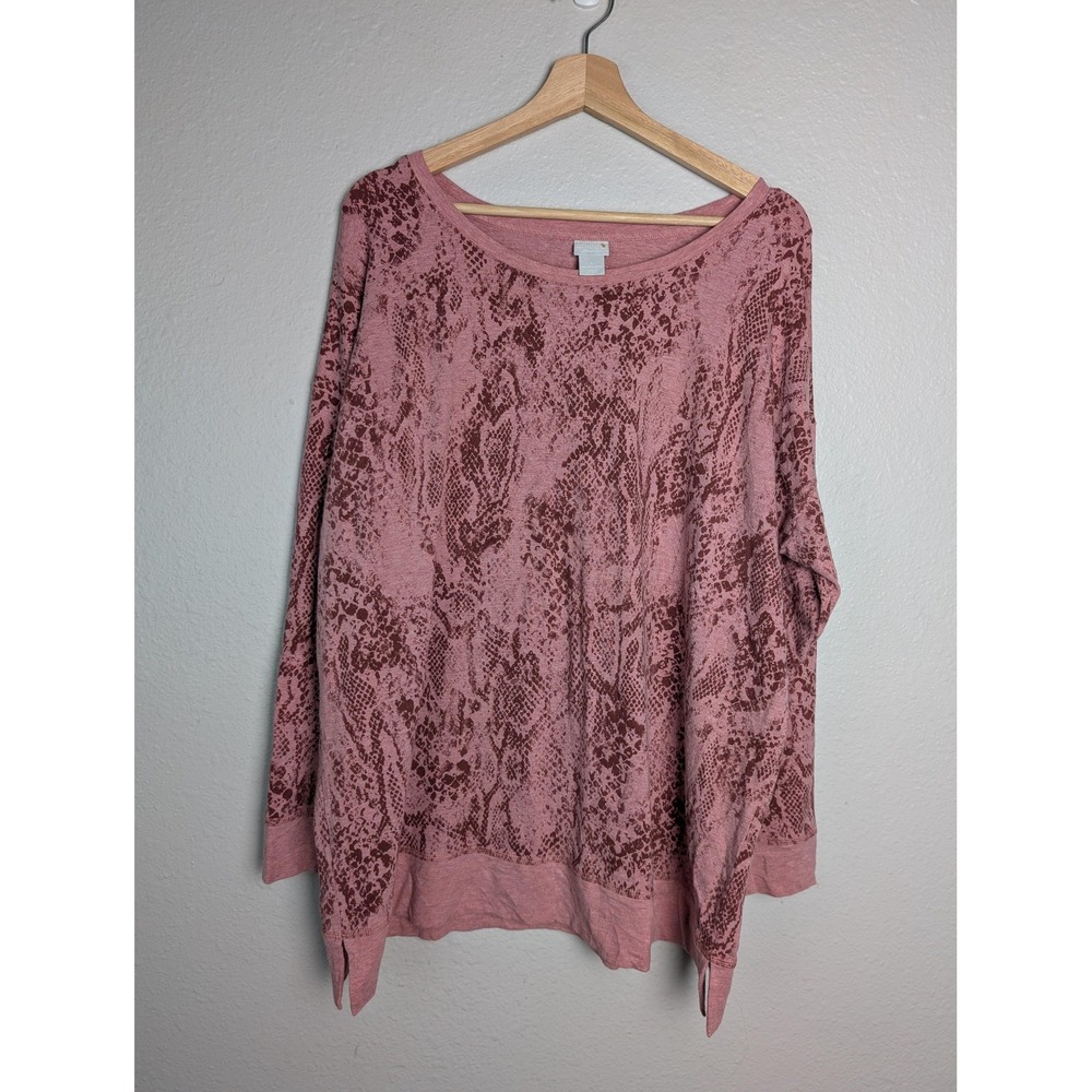 Chicos Zenergy Shirt Womens 20/22 Pink Animal Print Boat‎ Neck Tunic Top Stretch